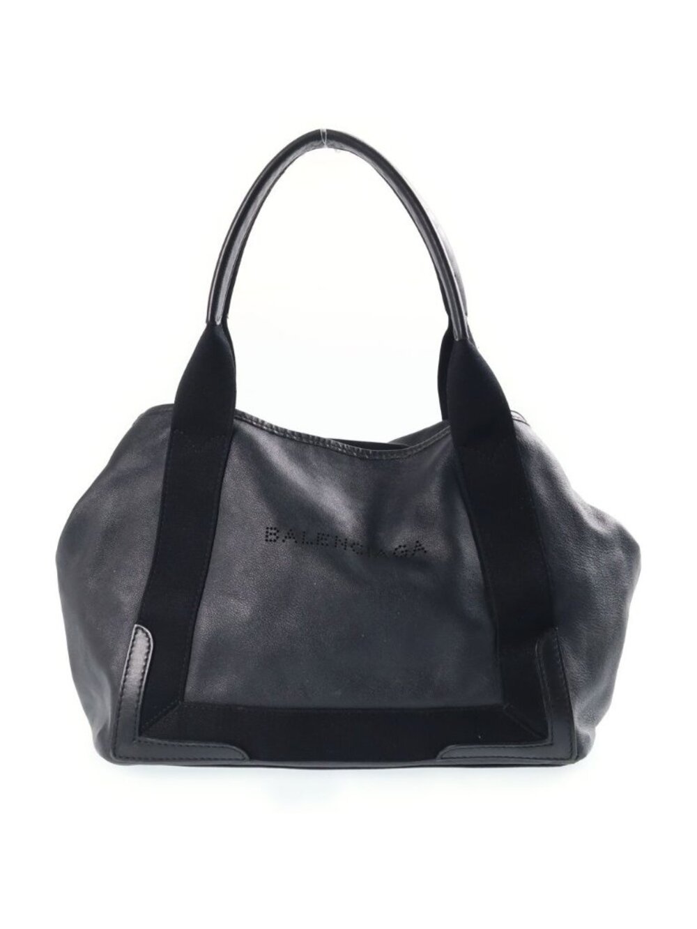 Balenciaga Navy Cabas Perforated Logo Leather Handbag Black